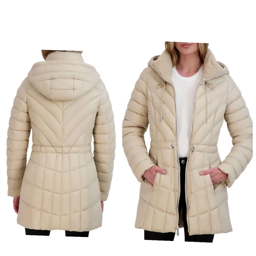 Laundry by Shelli SegalFaux Shearling Lined Collar Hooded Puffer Jacket